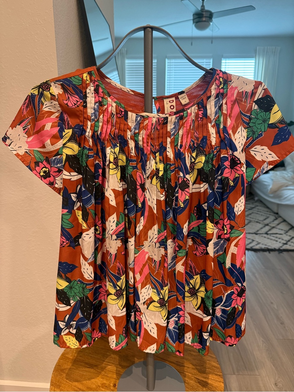 Dolan Boho Floral Short-Sleeve Top in Rust - Unbranded